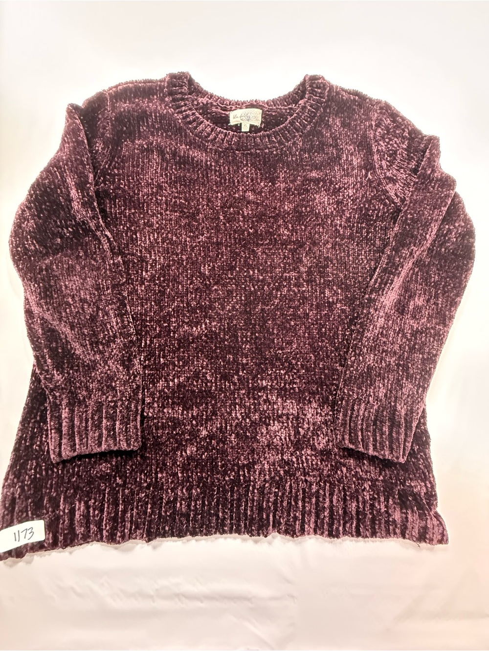 Blu Dahlia Plum Purple Chenille Knit Crewneck Sweater Size XL Cozy Plush